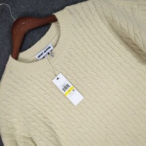 DKNY Jeans‎ Womens Eggnog Gold Metallic Cable Knit Crewneck Sweater M